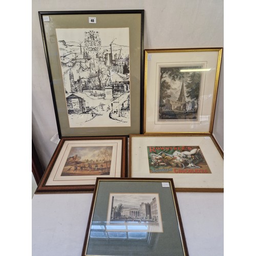 40 - Five miscellaneous prints incl. two coloured prints of engravings