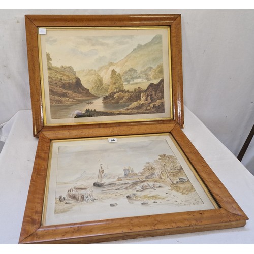 50 - Two Victorian watercolours, Highland Lake scene signed EB Gardy lower left and boats on a shore insc... 