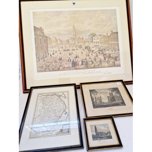 52 - Four various Lincolnshire prints and prints of engravings; Boston and Boston Sheep Fair; Tattershall... 