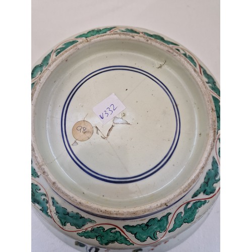 64 - Large Imari bowl approx. 37cm diameter, with chip and damage repair