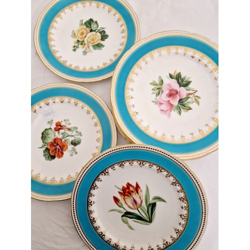 66 - Qty of 19th century hand painted floral dinner ware with turquoise and gilt borders