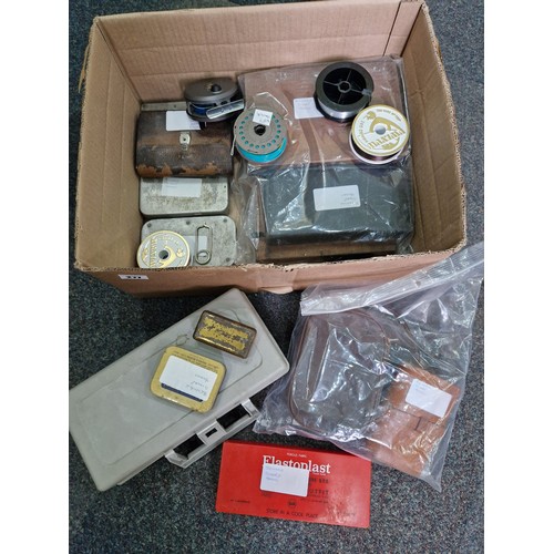 277 - Qty of fishing tackle, incl. fly reels, various tins of flies etc