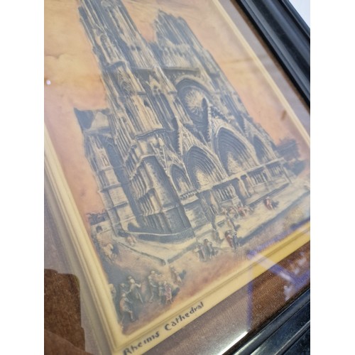 27 - Large Osbourne plaque of Rheims Cathedral approx. 23cm x 30cm