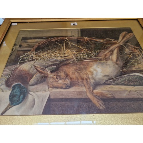 45 - Five various prints and originals incl. a watercolour study of shot game, watercolour study of St Ja... 