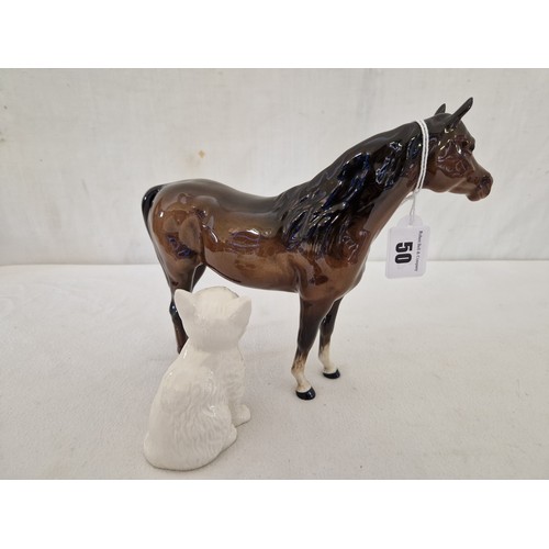 50 - Two gloss figurines incl. Persian cat and bay stallion