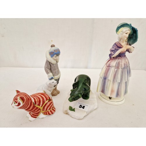 54 - Collection of 4 figurines comprising, Jade World Polar Bear; Royal Crown Derby Ginger Kitten paperwe... 