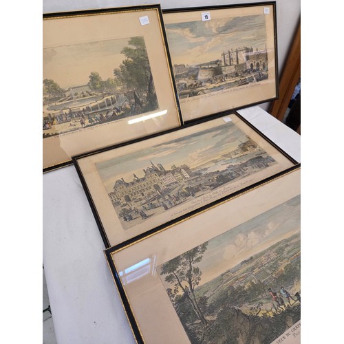 15 - Four coloured prints of engravings of French Chateaux and rural scenes