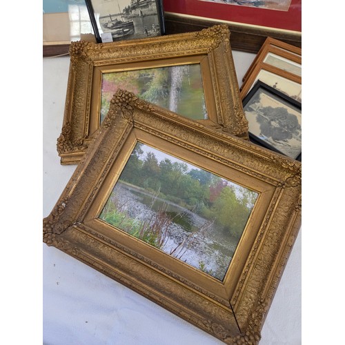 21 - Two vine leaf gilt frames by W Fieldhouse, Louth and other miscellaneous prints