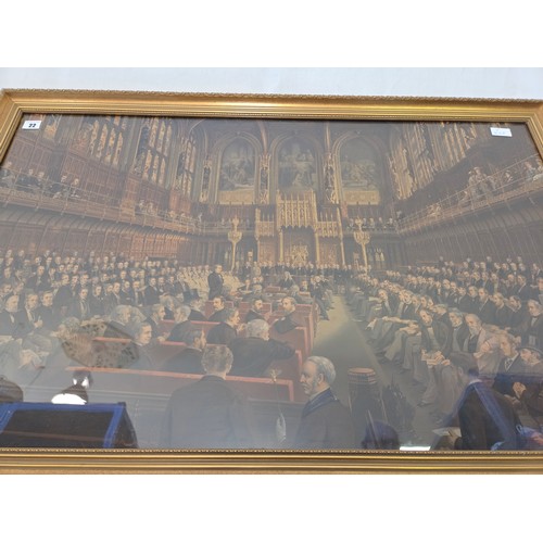 22 - Framed print of Benjamin Disraeli in the House of Lords 1880 with explanatory key