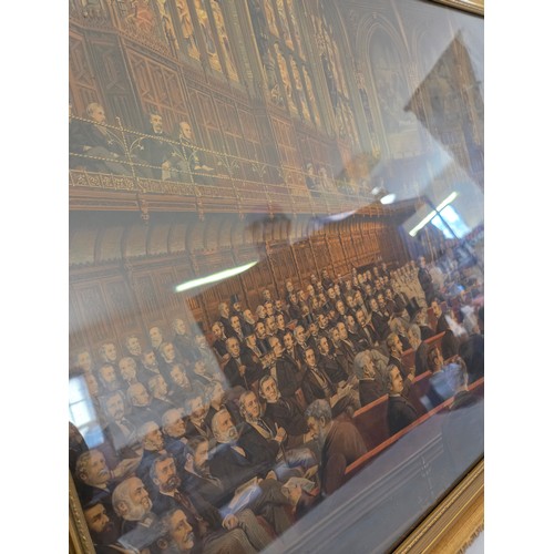 22 - Framed print of Benjamin Disraeli in the House of Lords 1880 with explanatory key