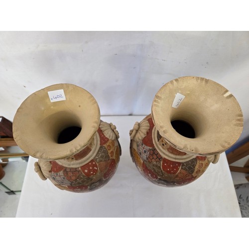 23 - Pair of Satsuma baluster vases with rope swag relief handles approx. 47cm tall