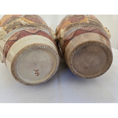 23 - Pair of Satsuma baluster vases with rope swag relief handles approx. 47cm tall