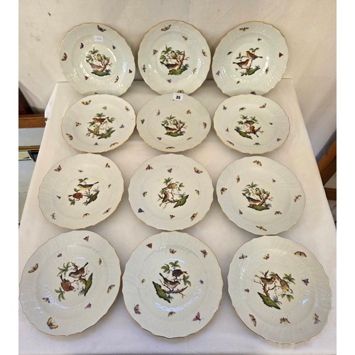 35 - A set of 12 Herend Rothschild Bird dessert/salad plates