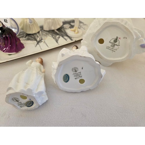 42 - Collection of 7 various Royal Doulton figurines and advertising plaque incl. Katie; Ballet Class; Ki... 