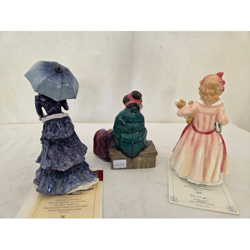 49 - Three Royal Doulton figurines comprising Silks and Ribbons; Les Parapluies Ltd Ed No 76 with certifi... 