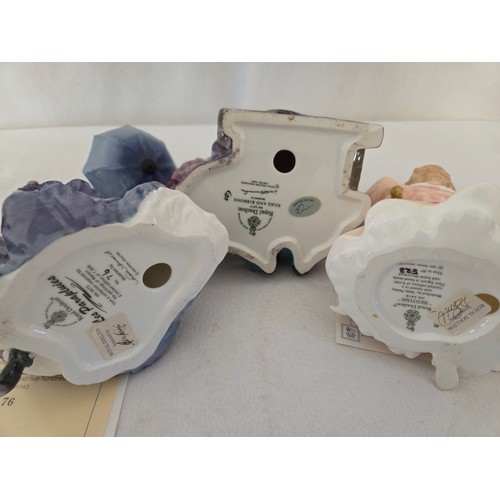 49 - Three Royal Doulton figurines comprising Silks and Ribbons; Les Parapluies Ltd Ed No 76 with certifi... 