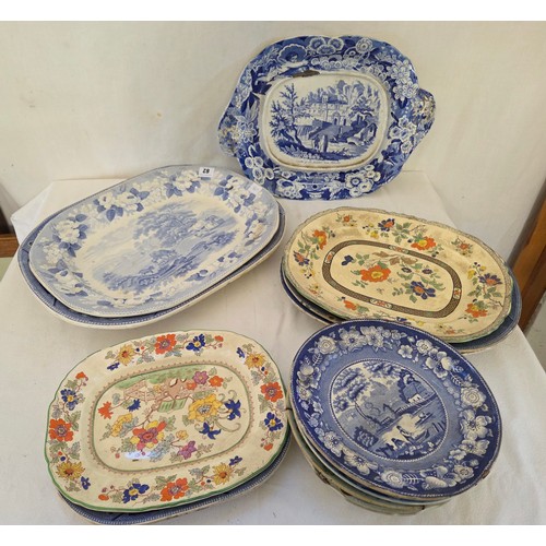 62 - Qty of plates incl. qty of blue and white meat dishes, Masons Bible pattern etc