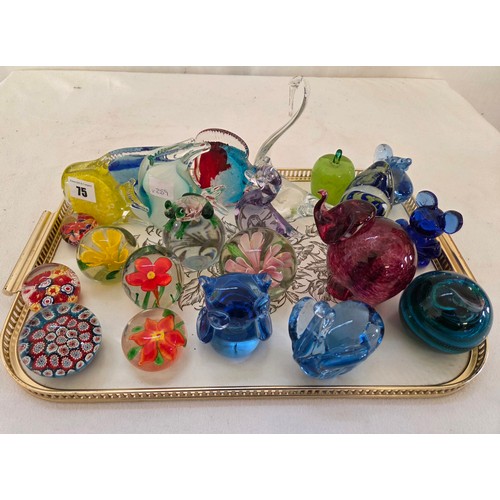 75 - Approx. 25 various coloured glass paperweights incl. Millefiori