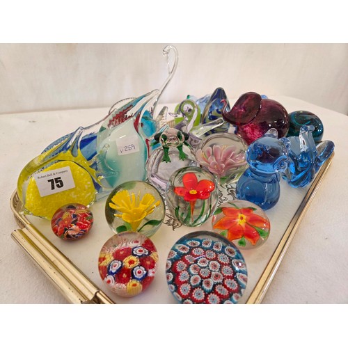 75 - Approx. 25 various coloured glass paperweights incl. Millefiori