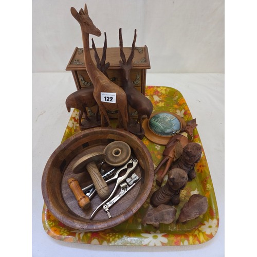 122 - Treen ware and other item incl. various animal figurines and nut crackers
