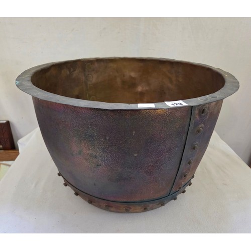 123 - Vintage rivetted copper approx. 53cm diameter, 32cm high