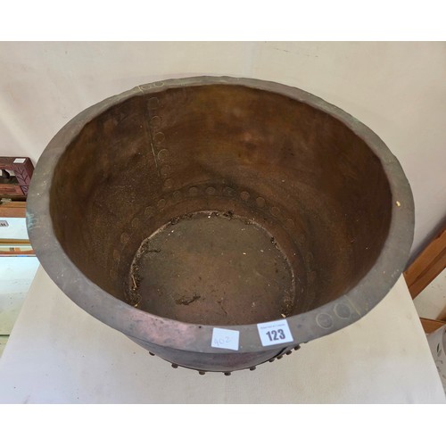 123 - Vintage rivetted copper approx. 53cm diameter, 32cm high