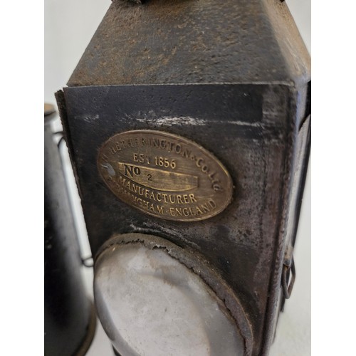 126 - Four vintage police handheld carbide lamps incl. Hetherington & Co