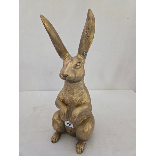 127 - Brass seated gilt sprayed hare figurine approx. 42cm tall
