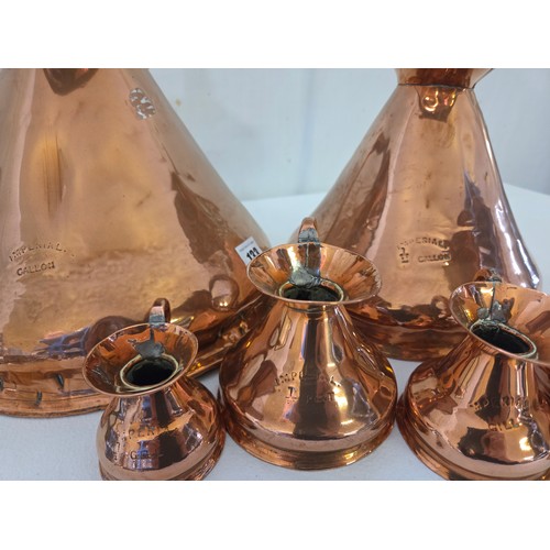 133 - Set of seven Victorian graduated copper measures; gallon to half gill