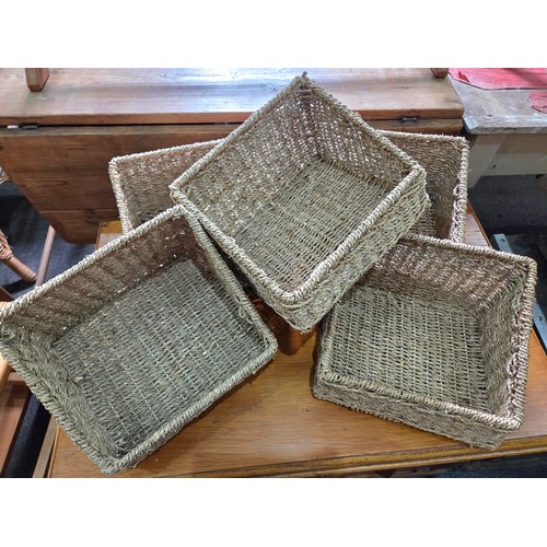 146 - Set of 5 sea grass wire framed baskets
