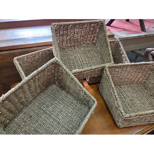 146 - Set of 5 sea grass wire framed baskets