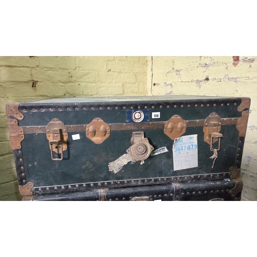 150 - Vintage cabin trunk with BOAC and other travel labels, stencilled HM Sawyer with internal tray