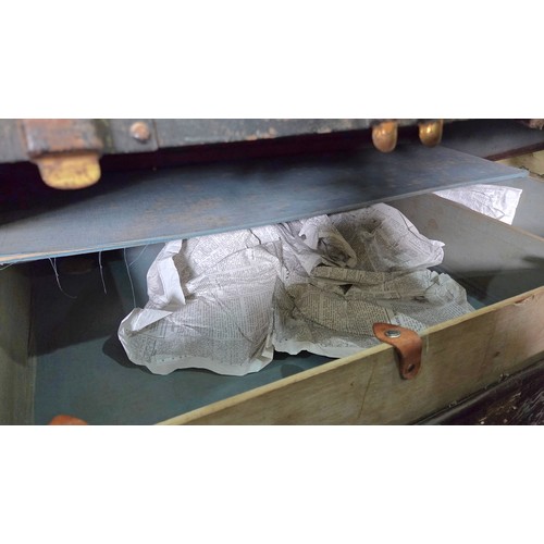 151 - Vintage metal bound cabin trunk monogrammed EBT with internal tray