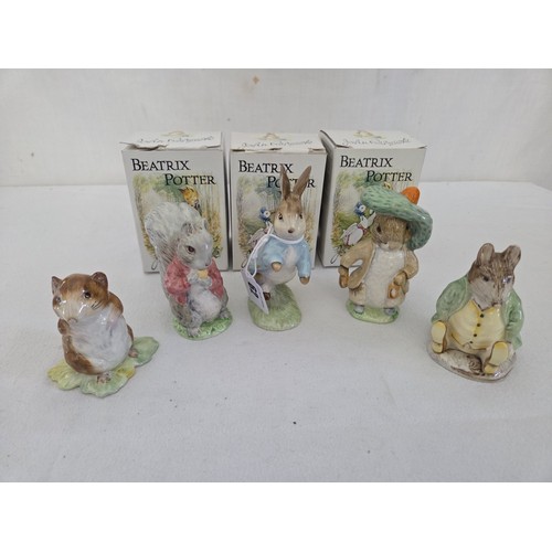 62 - Collection of 5 Beswick 1940's Beatrix Potter figurines; Timmy Willie, Timmy Tiptoes, Peter Rabbit, ... 