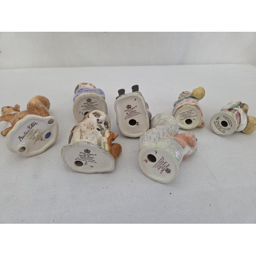 71 - Collection of 7 gloss Beatrix Potter figurines; 4 Royal Albert - Mr Jackson, Old My Brown, Timmy Tip... 