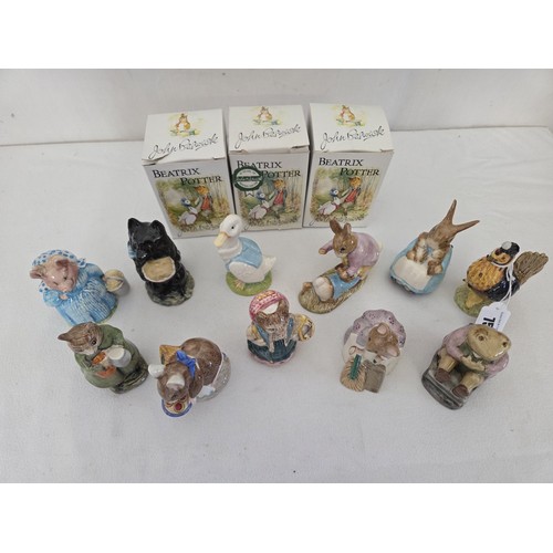 75 - Collection of 11 1970s Beswick Beatrix Potter figurines; Hunca Munca Sweeping, Mr Jackson, Cousin Ri... 