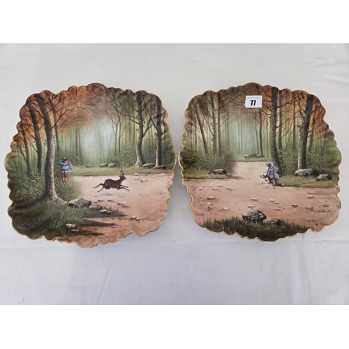 77 - Pair of late 19th century Limoges pictorial plates depicting hunting scenes signed F Villetelle