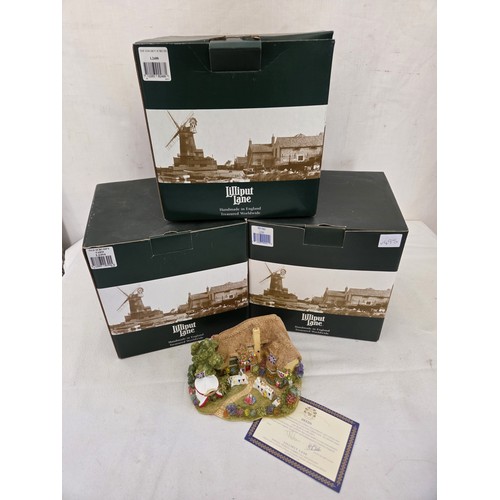 86 - Lilliput Lane, 3 boxed with deeds incl. Old Scrumpy Farm, The Golden Jubilee and Pen Pals