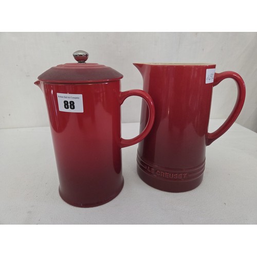 88 - Le Creuset cerise cafetière and milk jug