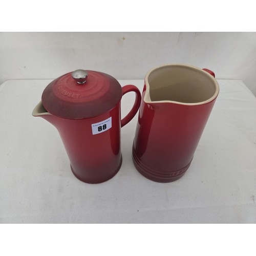 88 - Le Creuset cerise cafetière and milk jug