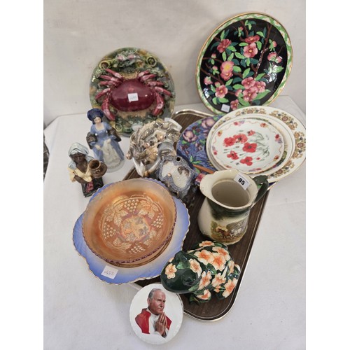 95 - Mixed ceramic and carnival glass incl. relief crab wall plate, cottage ornaments etc