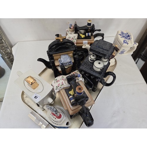 97 - Collection of 7 various novelty ornamental teapots