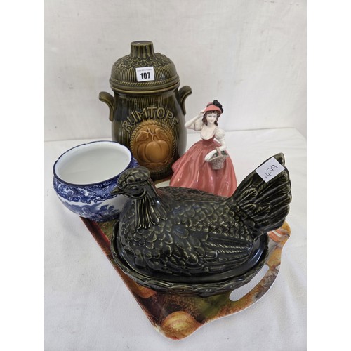 107 - Mixed ceramic incl. Coalport Ladies of Fashion; Flora, Rumtopf, Abbey floral bowl