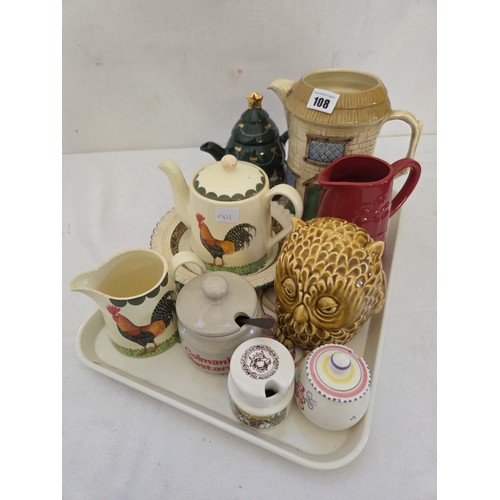 108 - Mixed table and other ceramic incl. SylvaC cottage jug, vintage Poole mustard, SylvaC owl money box ... 