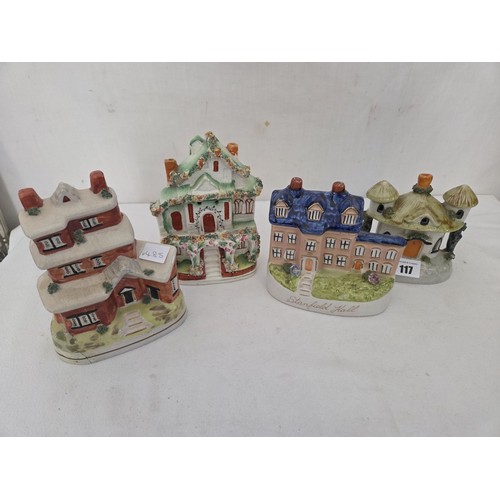 117 - Collection of 4 Staffordshire cottage pastille burners and ornaments