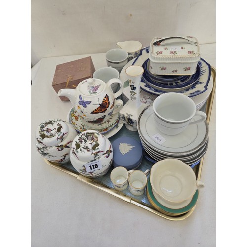 118 - Mixed ceramic ornamental and tableware incl. Coalport miniature cups, Goss, decorative covered jars