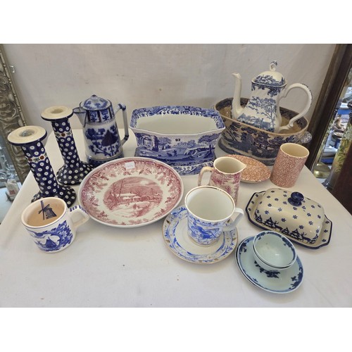 92 - Collection of blue & white and other ceramic incl. Copelands platter, Masons, Crabtree & Evelyn soap... 