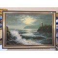 June Nelson (20th century American artist) oil on canvas of a moonlit ...
