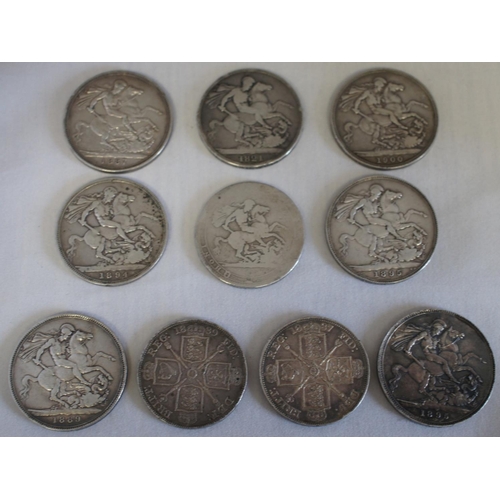 86 - Eight English silver crowns mixed grades, together with two other silver coins (10).