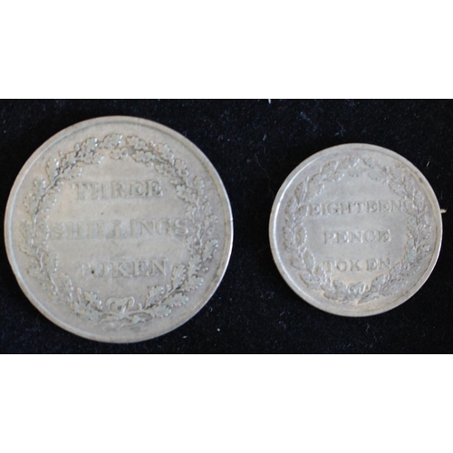 94 - Two Jersey silver tokens Three Shilling Token dated 1813 and Eighteen Pence Token dated 1813 (2).